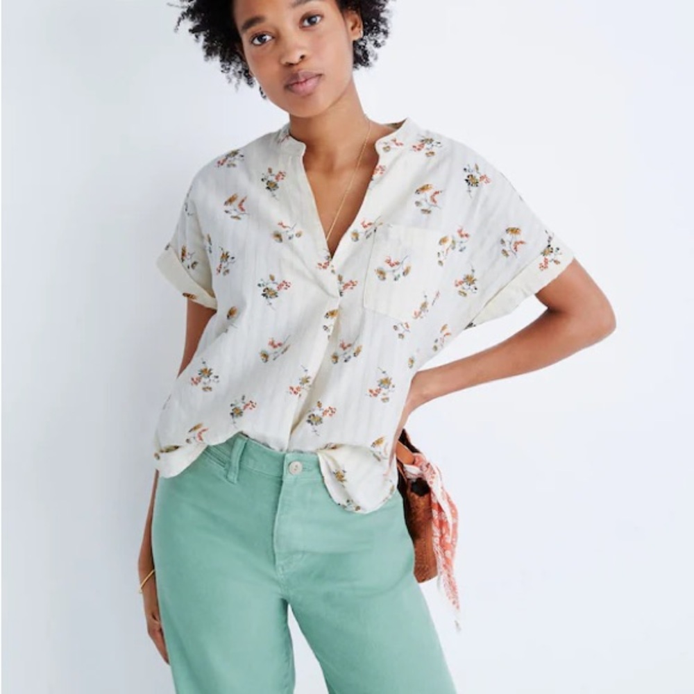 Madewell Bower Popover Shirt in Marseille Daisies Floral Top Blouse Medium M